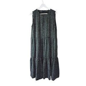 Saint + Sofia Black Polka Dot Tencel Tiered Sleeveless Midi Dress Womens Size 12